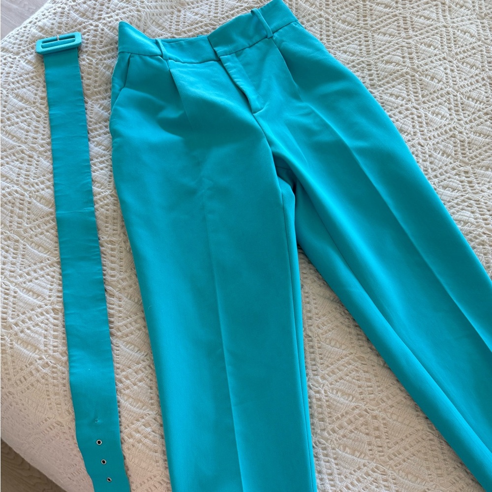 Zara Teal Blue Pants with Belt small trousers